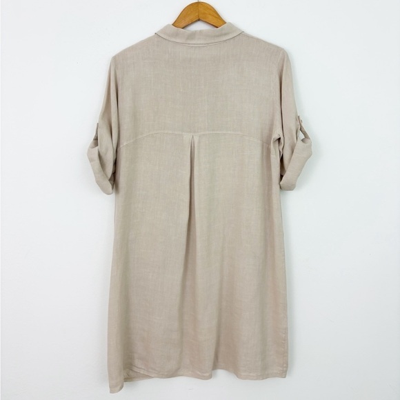 Elena Baldi Tan Italian 100% Natural Linen Button Up Midi Dress Size Small - Picture 2 of 14